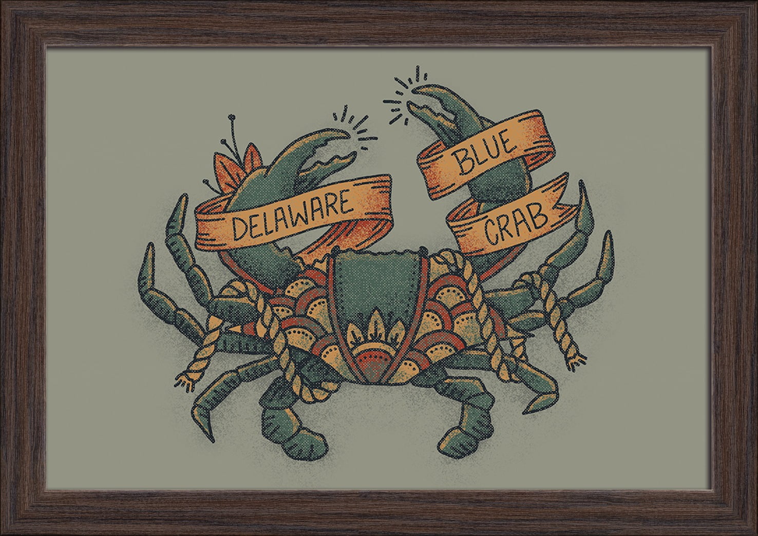 Delaware - Crab Tattoo Design - Lantern Press Artwork (18x12 Giclee Art Print, Gallery Framed, Espresso Wood) - Walmart.com